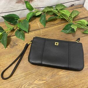 Lodis Italian Black Pebbled Leather Wristlet Phone Wallet Clutch Zipper Purse